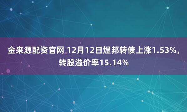 金来源配资官网 12月12日煜邦转债上涨1.53%，转股溢价率15.14%